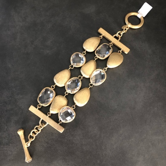Rivka Friedman Gold Rock Crystal + Satin Pebble 3 Row Bracelet - Picture 3 of 5